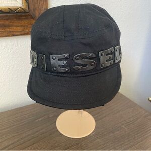 VTG Diesel Military Black Hat Cap Big Leather Logo Sz III Distressed Y2K GUC